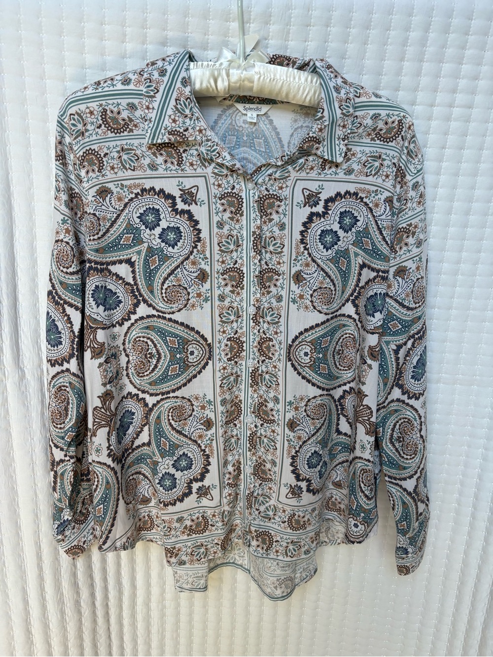 Splendid Paisley Print Button Down Blouse Long Sleeve Size S